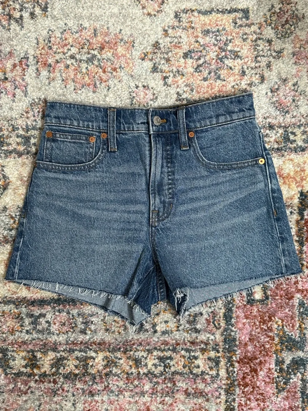 Madewell Perfect Jean Shorts High Rise Raw Hem Frayed Denim Size 25
